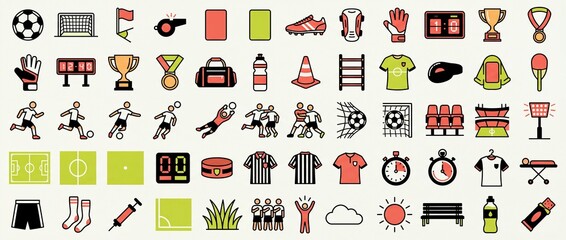Naklejka premium Collection of sports icons representing various activities and elements associated with different sports