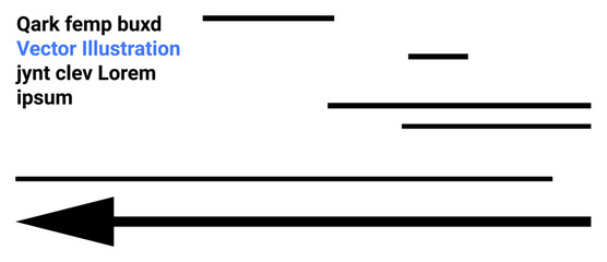 Direction, navigation, graphic design, modern layouts, minimalist concepts, abstract artwork. Black arrow and thin lines with text elements against a clear white background. Direction and navigation