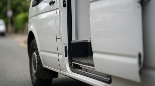 Mobile health screening vehicle parked at the side of the road with an open door ready for health services and community outreach during daytime