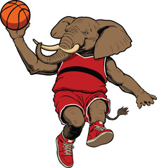 Elephant Basketball Player-Powerful Animal Athlete Dunking Ball Vector Illustration © pixelmint
