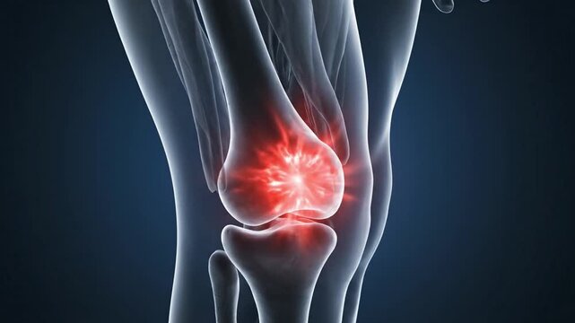 Knee joint pain and arthritis 3D medical animation. Health concept.