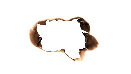 Isolated burnt paper hole with scorched and charred edges on white background for creative design.  © Design By Mehedi