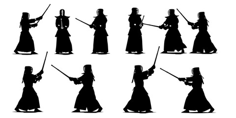 Kendo silhouettes, Kendo martial arts silhouette, Kendo svg, Kendo set
