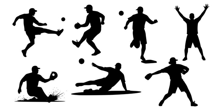 Kickball player silhouette, Kickball player svg, Kickball player clipart, Kickball sports player silhouette set
