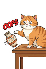 Clumsy Cat Knocking Over Vase Cartoon
