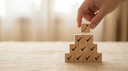 Progressive Success, Building Blocks, Home Office, Photo, Indoor, Close-Up, Motivation