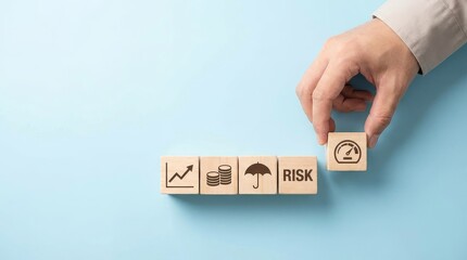 Analyzing Data Trends with Wooden Blocks on Blue Background