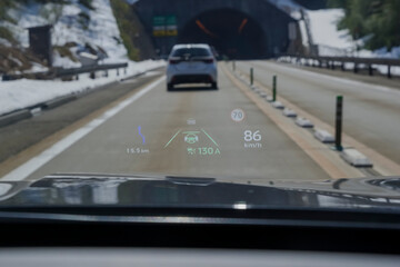 HUD driving information projected on the windshield