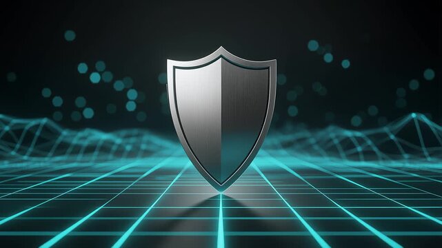 Metallic Shield On Digital Network For Cybersecurity Concept