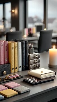 Organized Desk with Books and Stationery for Productive Work.