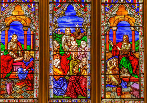 Colorful Jesus Children Teaching Stained Glass St John's Church Edinburgh Scotland