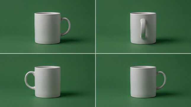 Taza blanca girando suavemente sobre expositor con fondo verde chroma key neutro, iluminaci&oacute;n uniforme y estilo hiperrealista en 4K, ideal para edici&oacute;n y composici&oacute;n.