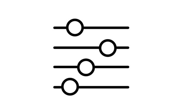 Audio Mixer Sliders Animation Icons. Minimalist animation of audio equalizer sliders for music production, sound mixing, and volume control settings.