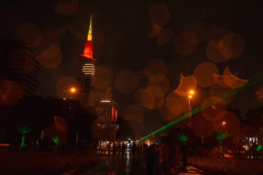 Rainy Batumi and architecture of Georgia in the night. high resolution photo.