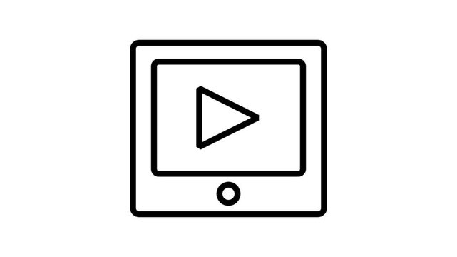 Tablet Media Player Motion Icon. Minimalist line art animation of a tablet device displaying a play button for multimedia video.