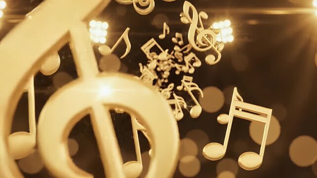 Golden 3D Musical Symbols Tunnel Loop for Award Ceremony Background