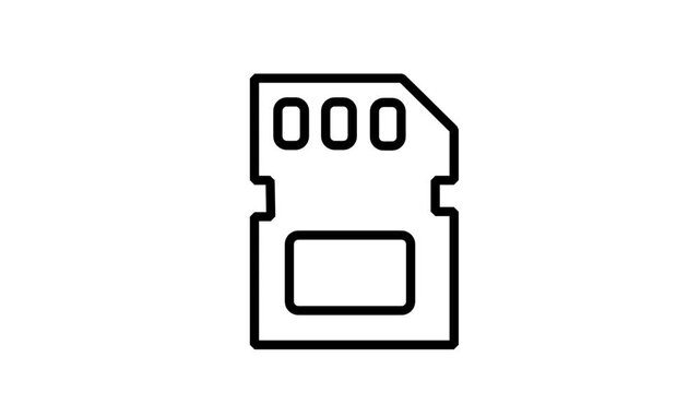 SD Memory Card Motion Icon. Digital storage SD card icon animation representing data transfer, flash memory, and electronic device hardware.