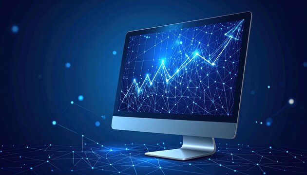 Computer Screen Displaying Financial Growth Chart with Network Connections.
