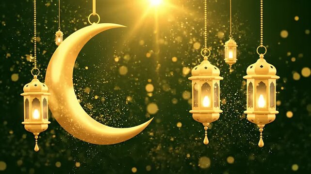 4K Eid mubarak islamic design hanging ramadan candle lantern and mosque, Abstract background animation . Eid Mubarak Islamic design concept with Ramadan. Religious Asian Muslim festival celebration.
