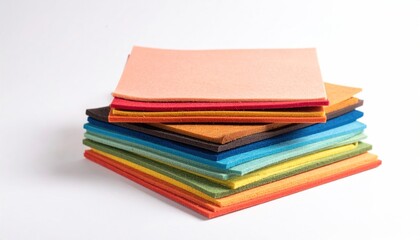 Colorful Stack of Felt Fabric Sheets on White Background.