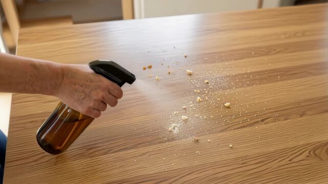 Woman cleans and organizes a bright minimalist home using natural products and reusable bottles in a modern eco routine