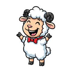 Happy Cartoon Lamb Character with Bow Tie