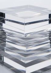 Obraz premium Abstract composition showing multiple stacked crystal-clear layers interacting with invisible thermal waves, creating a shimmering effect, background, isolation, surface