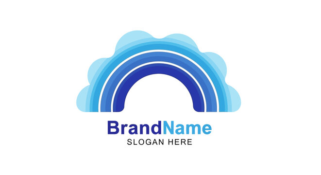 Blue Rainbow Cloud Logo Design Template.