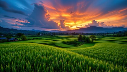 Obraz premium Vibrant Rice Terraces at Sunset