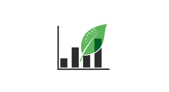 Green leaf on bar chart graph.