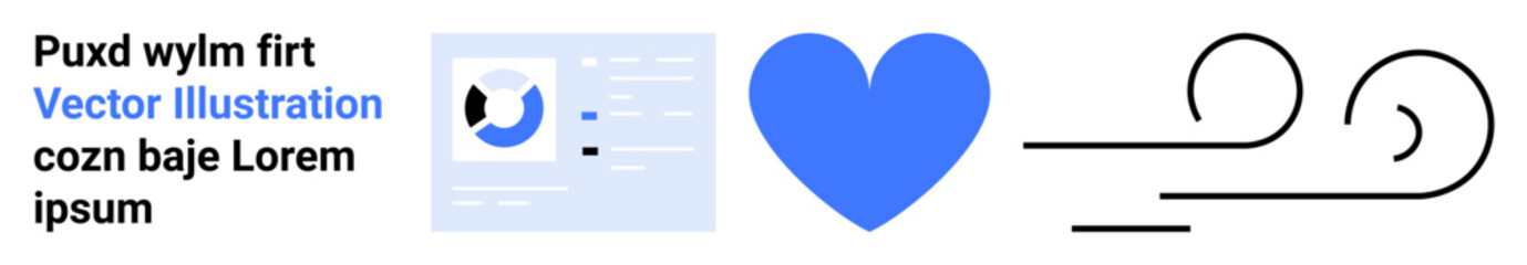 Marketing, branding, digital design, data flow, emotion, user experience. Includes a blue heart, abstract wind lines and user interface elements. Marketing and user experience concept