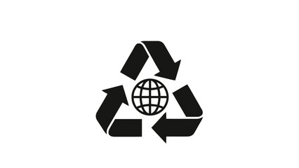 Obraz premium Vector illustration&nbsp;of recycle symbol with globe inside, environmental protection concept, black icon on on a transparent background