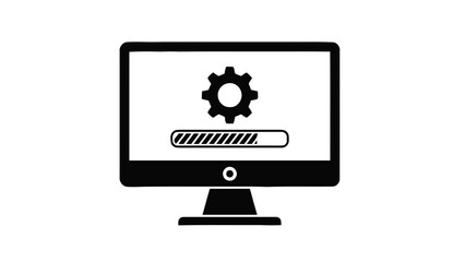 Vector illustration&nbsp;of computer monitor displaying system update or installation progress with gear icon and loading bar icon on a transparent background