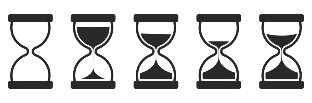 Sand watch vector icon collection, including hourglass symbols and flat design elements, perfect for timers, schedules, deadlines, time tracking,