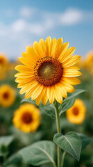 Fototapeta premium Vibrant sunflower bloom in a sunny field for nature and seasonal decor