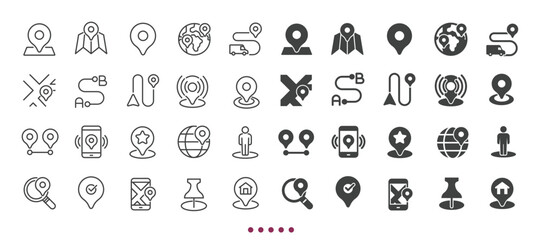 Navigation icons collection. Multi series icons. Line and glyph solid web icons collection