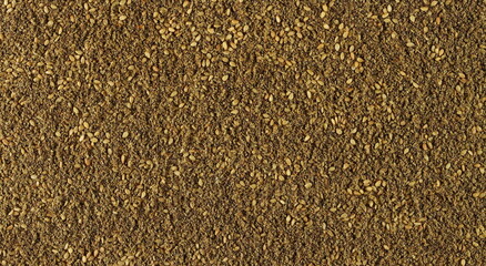 Za'atar texture and background, middle eastern spice blend, ( zaatar leaves, sumac, extra virgin olive oil, sesame seeds and salt ), top view © dule964