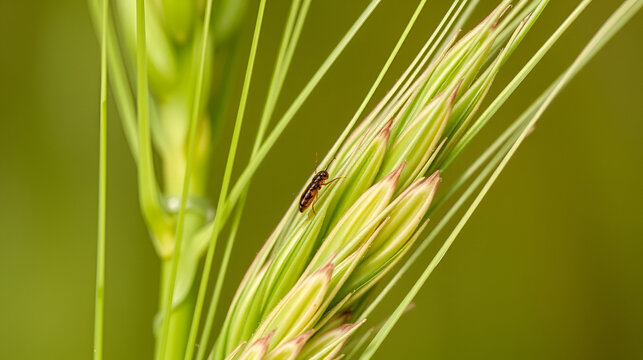 Green Wheat Grain aphids feeding on a green wheatear