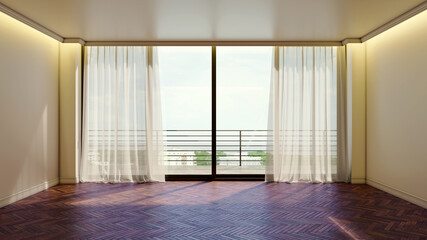 Obraz premium Large illustration 3D rendering luxury modern bright interiors Living room mockup with Couch and Ceiling Fan Ventilation