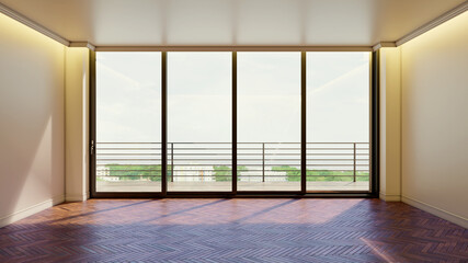 Obraz premium Large illustration 3D rendering luxury modern bright interiors Living room mockup with Couch and Ceiling Fan Ventilation