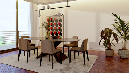 Obraz premium Large illustration 3D rendering luxury modern bright interiors Living room mockup with Couch and Ceiling Fan Ventilation