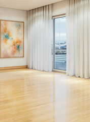 Obraz premium Large illustration 3D rendering luxury modern bright interiors Living room mockup with Couch and Ceiling Fan Ventilation