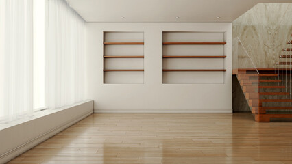 Obraz premium Large illustration 3D rendering luxury modern bright interiors Living room mockup with Couch and Ceiling Fan Ventilation