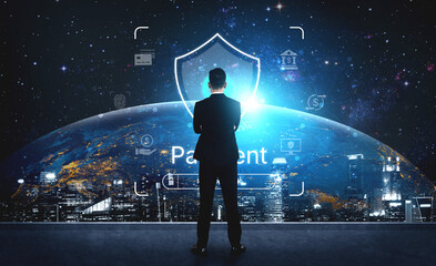 Concept of a secure payment gateway. This system uses encryption and authentication to protect...