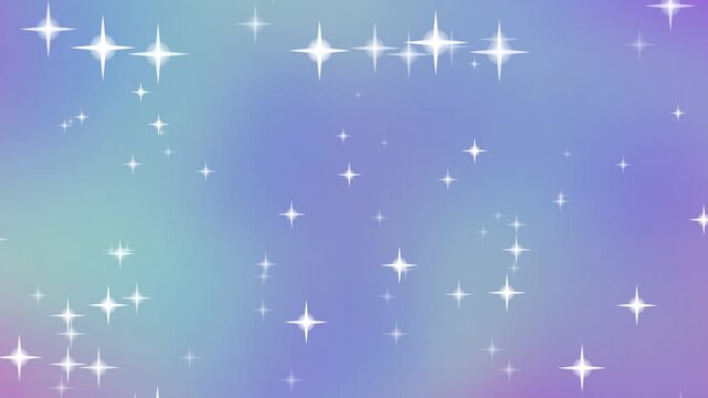 A serene celestial scene featuring stars, sparkles, and a gradient background viewed from a distant perspective with twinkling lights.