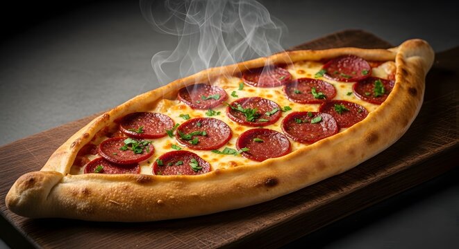 Steaming Hot Turkish Pide with Pepperoni, Melting Cheese, and Parsley