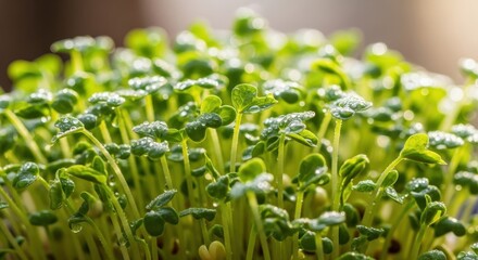 Fototapeta premium Fresh Microgreens - A Close-Up of Vibrant Green Seedlings.