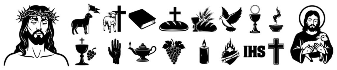 Obraz premium Comprehensive set of christian icons and portraits of jesus christ for religious design