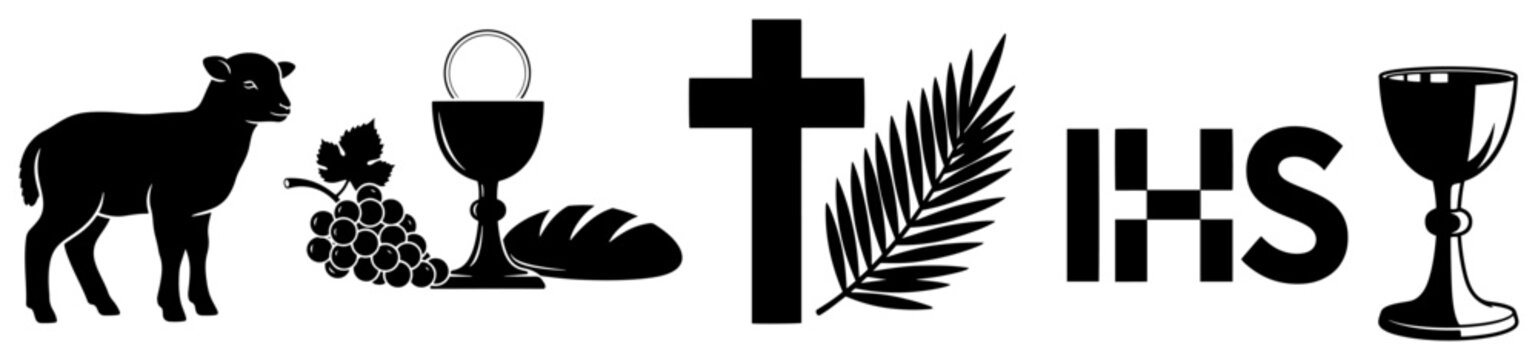 Collection of Christian religious silhouettes featuring the lamb of God and holy communion symbols