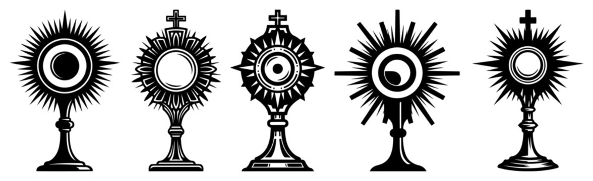 Set of catholic monstrance silhouettes for holy eucharist and church worship